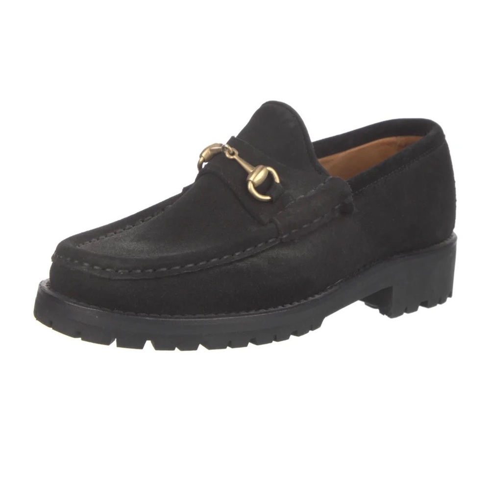 Gucci Horsebit Accent Chunky Loafers Black Suede Sz 8 B (Unisex)
